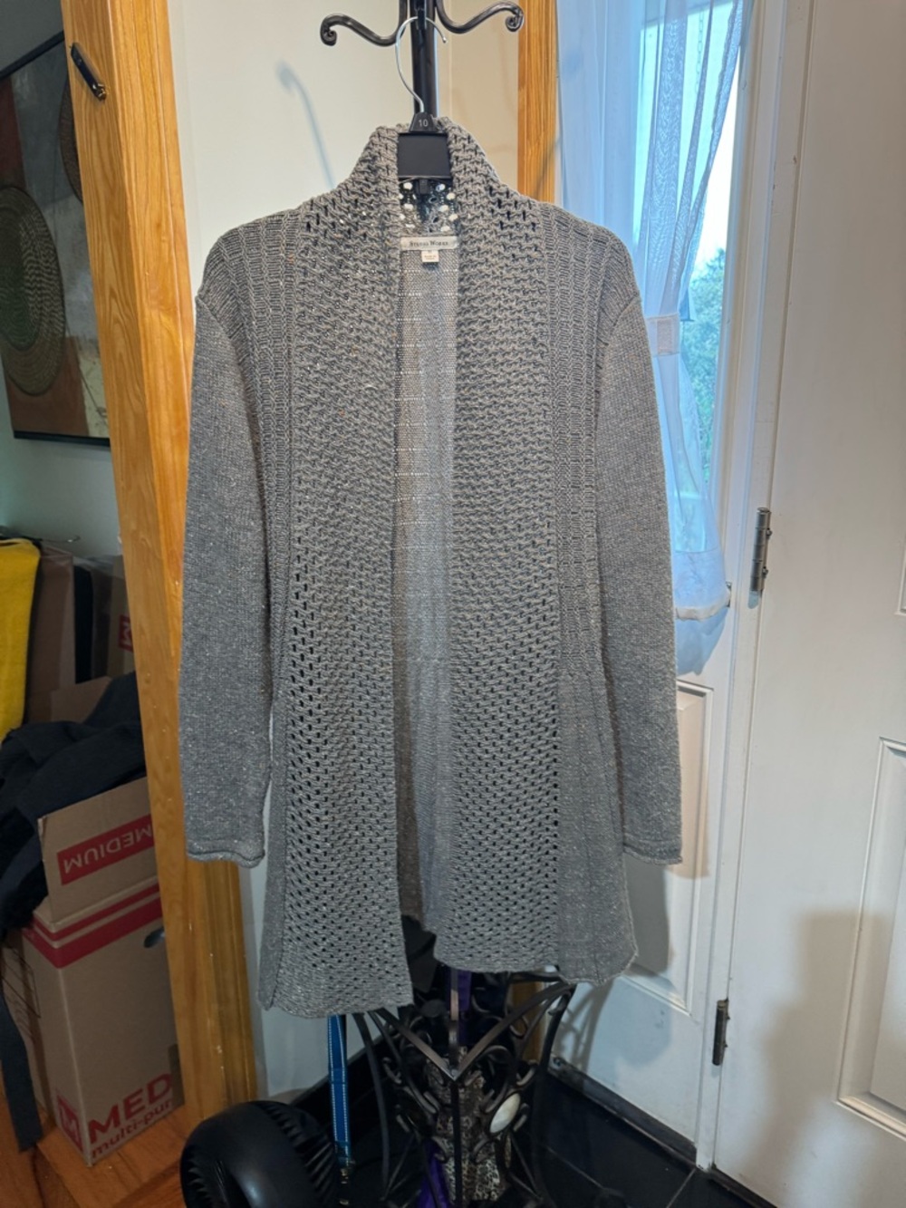 Studio Works Gray Open-Front Knit Cardigan